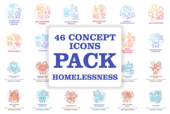 Empowering Awareness with Homelessness Concept Icons Bundle
