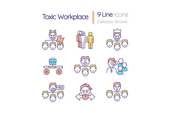 Toxic Workplace RGB Color Icons Set: A Visual Tool for Highlighting Unhealthy Environments