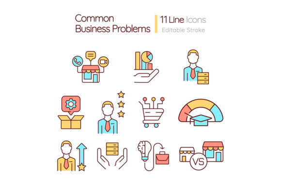 Unlocking the Potential of Common Business Problems RGB Color Icons